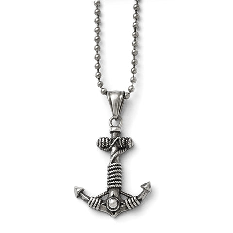 Stainless Steel Polished and Antiqued Anchor Necklace SRN1659 - shirin-diamonds