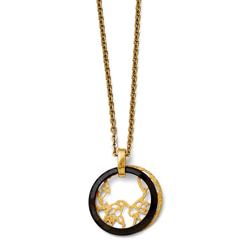 Stainless Steel/Ceramic Polished/Laser Cut Yellow IP-plated Necklace SRN1664 - shirin-diamonds