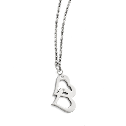 Stainless Steel Polished Hearts and CZs w/2in ext Necklace SRN1665 - shirin-diamonds