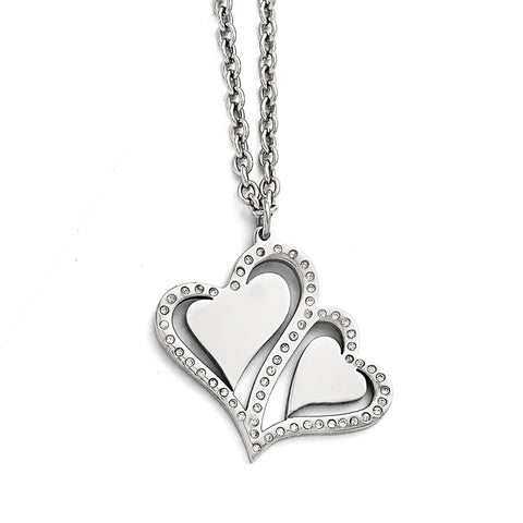 Stainless Steel Polished Hearts with Crystals w/ 2.25in. Ext. Necklace SRN1671 - shirin-diamonds
