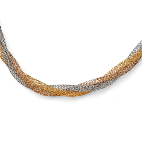 Stainless Steel Yellow/Rose IP-plated Twisted Mesh Necklace SRN1680 - shirin-diamonds