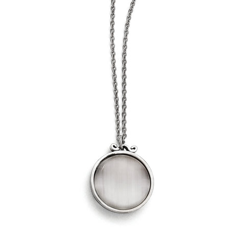 Stainless Steel Polished White Cat's Eye Round Necklace SRN1696 - shirin-diamonds