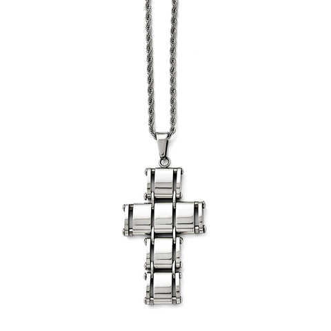 Stainless Steel Polished Moveable Cross Necklace SRN1702 - shirin-diamonds