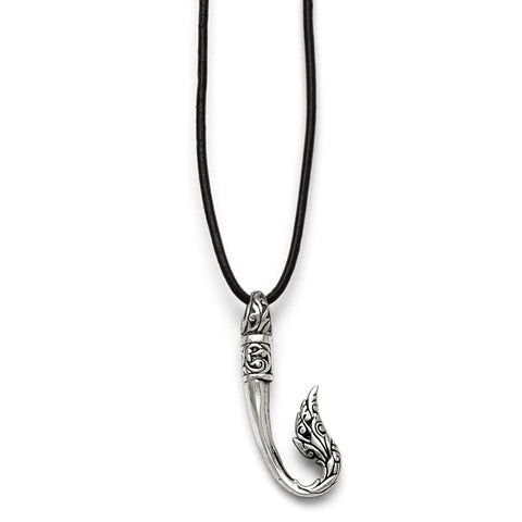 Stainless Steel Polished and Antiqued Hook Necklace SRN1706 - shirin-diamonds