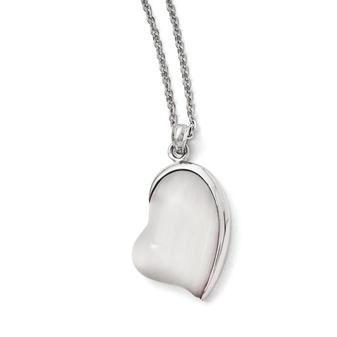 Stainless Steel Polished White Cat's Eye Heart Necklace SRN1709 - shirin-diamonds