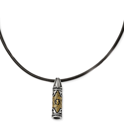 Stainless Steel Polished/Antiqued Star of David Cylinder Necklace SRN1710 - shirin-diamonds