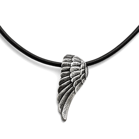 Stainless Steel Polished and Antiqued Wing Necklace SRN1712 - shirin-diamonds