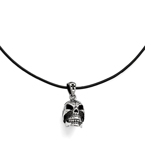 Stainless Steel Polished and Antiqued Moveable Skull Necklace SRN1715 - shirin-diamonds