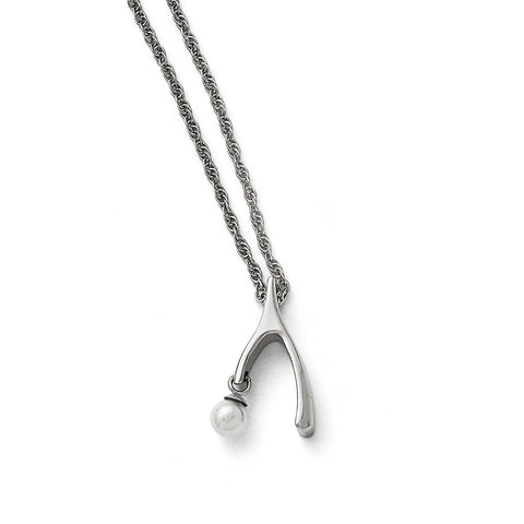 Stainless Steel Polished Wishbone w/FW Cultured Pearl Necklace SRN1730 - shirin-diamonds