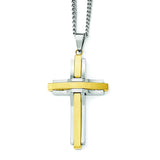 Stainless Steel Polished Yellow IP-plated Cross Necklace SRN1784 - shirin-diamonds