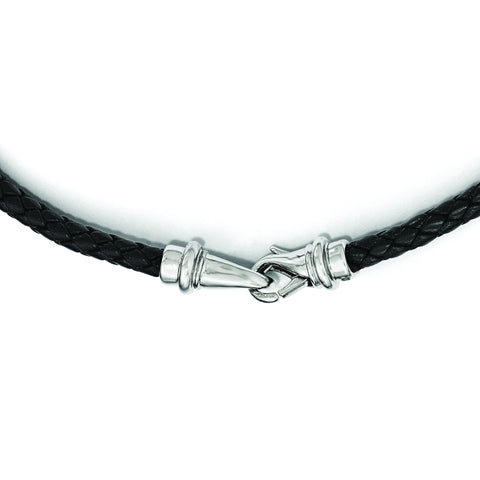 Stainless Steel Polished Woven Black Leather Necklace SRN1802 - shirin-diamonds