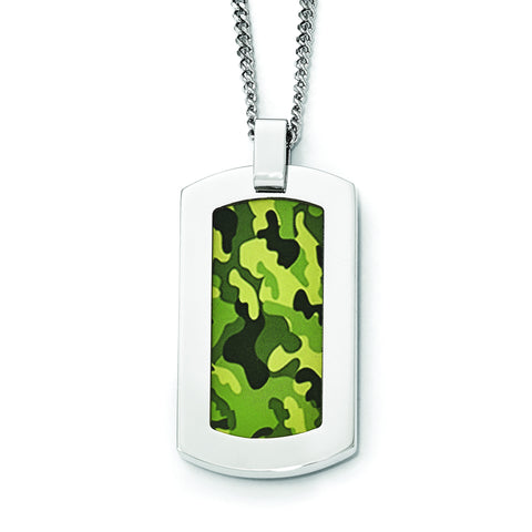 Stainless Steel Polished Printed Green Camo Under Rubber Necklace SRN1808 - shirin-diamonds