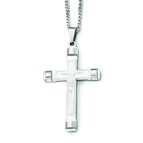 Stainless Steel Brushed and Polished Cross Necklace SRN1814 - shirin-diamonds