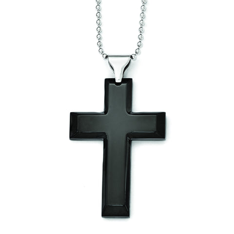 Stainless Steel Polished Black IP-plated Cross Necklace SRN1818 - shirin-diamonds