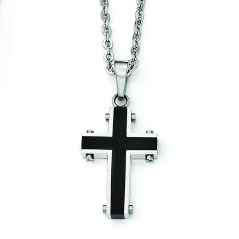 Stainless Steel Polished Black IP-plated Cross Necklace SRN1826 - shirin-diamonds