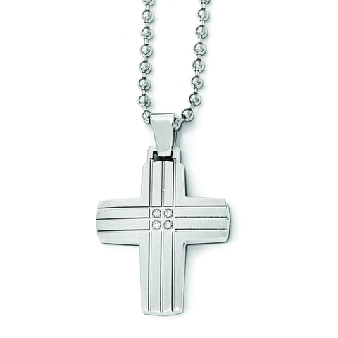 Stainless Steel Polished and Brushed CZ Cross Necklace SRN1830 - shirin-diamonds