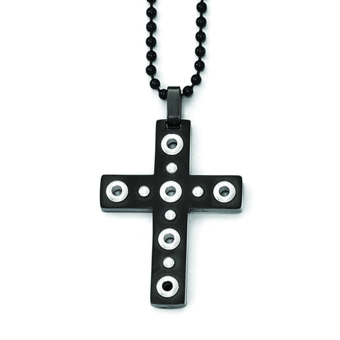 Stainless Steel Brushed and Polished Black IP-plated Cross Necklace SRN1832 - shirin-diamonds
