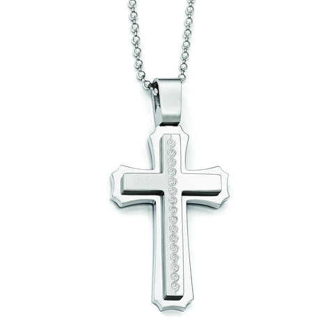 Stainless Steel Polished and Brushed Cross Necklace SRN1833 - shirin-diamonds