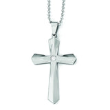 Stainless Steel Polished and Brushed CZ Cross Necklace SRN1836 - shirin-diamonds