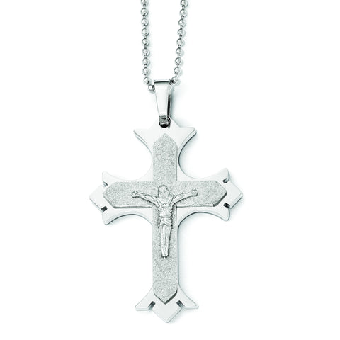 Stainless Steel Polished Laser Cut Crucifix Necklace SRN1839 - shirin-diamonds