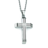 Stainless Steel Brushed and Polished Cross Necklace SRN1841 - shirin-diamonds