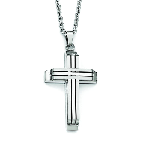 Stainless Steel Brushed and Polished Cross Necklace SRN1841 - shirin-diamonds
