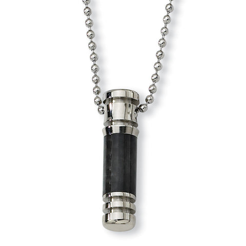 Stainless Steel Polished Black Carbon Fiber Inlay 22in Necklace SRN189 - shirin-diamonds