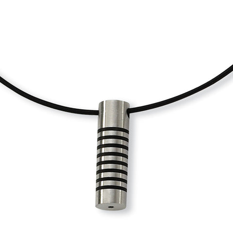 Stainless Steel Black Rubber Accent Leather Cord Necklace SRN190 - shirin-diamonds