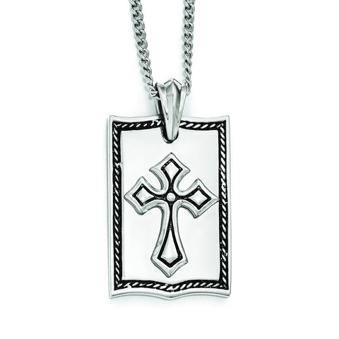 Stainless Steel Antiqued Cross Dog Tag Necklace SRN1926 - shirin-diamonds