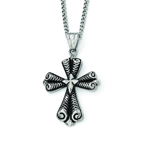 Stainless Steel Antiqued Cross Necklace SRN1928 - shirin-diamonds