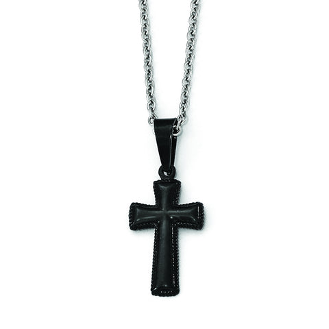 Stainless Steel Polished Black IP Small Pillow Cross Necklace SRN1934 - shirin-diamonds