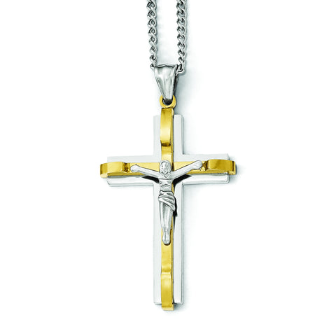 Stainless Steel Polished Yellow IP Crucifix Necklace SRN1938 - shirin-diamonds