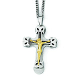 Stainless Steel Gold IP w/ Brushed & Polished Cable Cross Necklace SRN1945 - shirin-diamonds