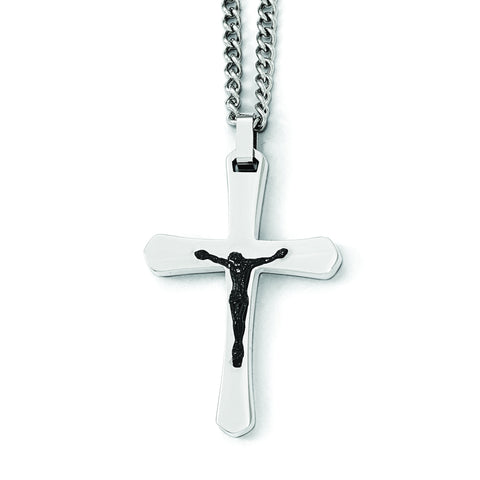 Stainless Steel Polished Cross w/Black IP Jesus Necklace SRN1948 - shirin-diamonds