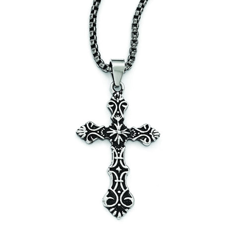 Stainless Steel Polished and Antiqued Cross Necklace SRN1975 - shirin-diamonds