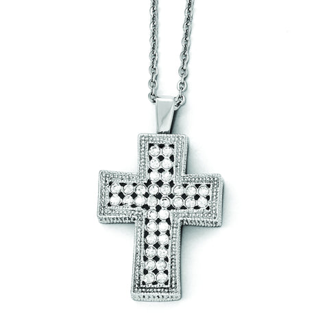 Stainless Steel Polished w/ Crystal Cross Necklace SRN1978 - shirin-diamonds