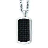 Stainless Steel Polished Leather Inlay Dog Tag Necklace SRN1984 - shirin-diamonds