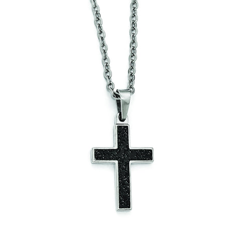 Stainless Steel Polished and Textured Black IP-plated Cross Necklace SRN1986 - shirin-diamonds