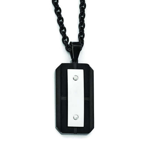 Stainless Steel Brushed Polished Black IP-plated Dog Tag Necklace SRN1989 - shirin-diamonds