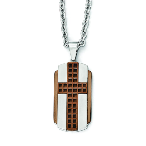 Stainless Steel Brushed & Polished Brown IP-plated Cross Necklace SRN1999 - shirin-diamonds