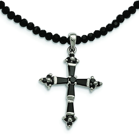 Stainless Steel Resin and Glass Beads & CZ  Cross Necklace SRN2206 - shirin-diamonds