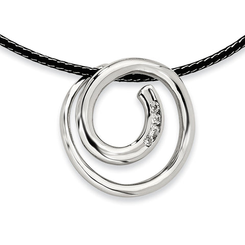 Stainless Steel CZ Pendant 16in Necklace SRN260 - shirin-diamonds