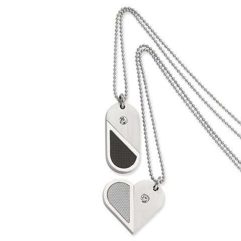 Stainless Steel Dog Tag Heart Convertible Pendant Necklace SRN281 - shirin-diamonds
