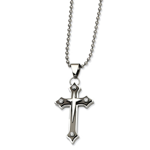 Stainless Steel Black IP-plated Cross with CZ Pendant Necklace SRN296 - shirin-diamonds