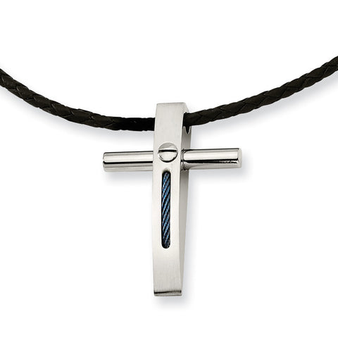 Stainless Steel Rope Accent Cross Pendant Necklace SRN312 - shirin-diamonds