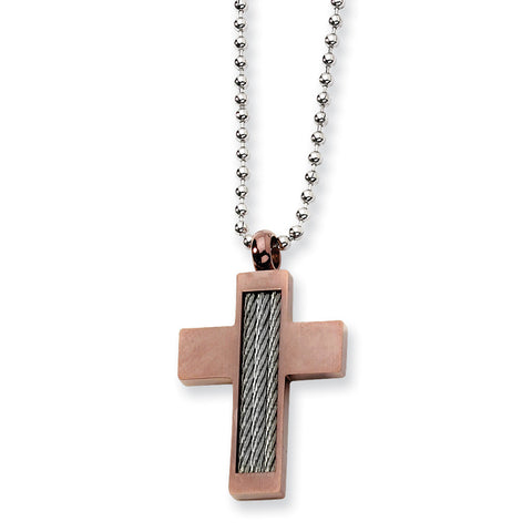 Stainless Steel Brown IP-plated Cross 24in Necklace SRN357 - shirin-diamonds