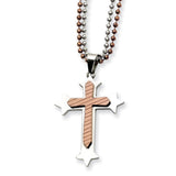 Stainless Steel Brown IP-plated Cross 24in Necklace SRN361 - shirin-diamonds