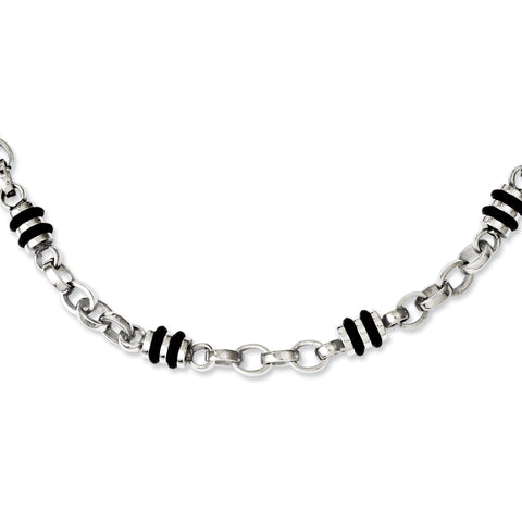 Stainless Steel Rubber Accent Barrel Link 22in Necklace SRN370 - shirin-diamonds
