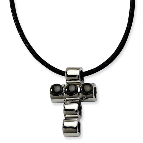 Stainless Steel Black IP-plated Beads Cross Necklace SRN457 - shirin-diamonds