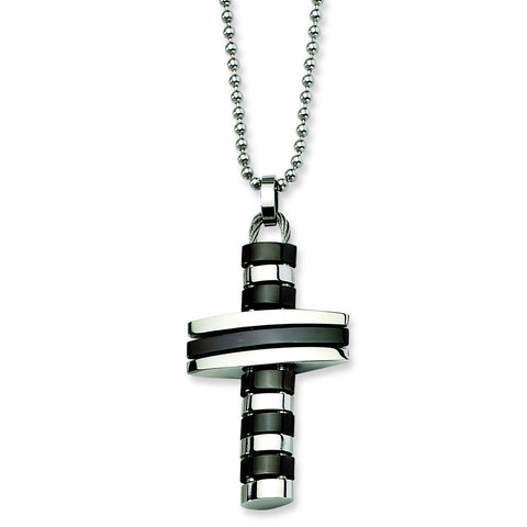 Stainless Steel Black IP-plated Cross Pendant Necklace SRN460 - shirin-diamonds